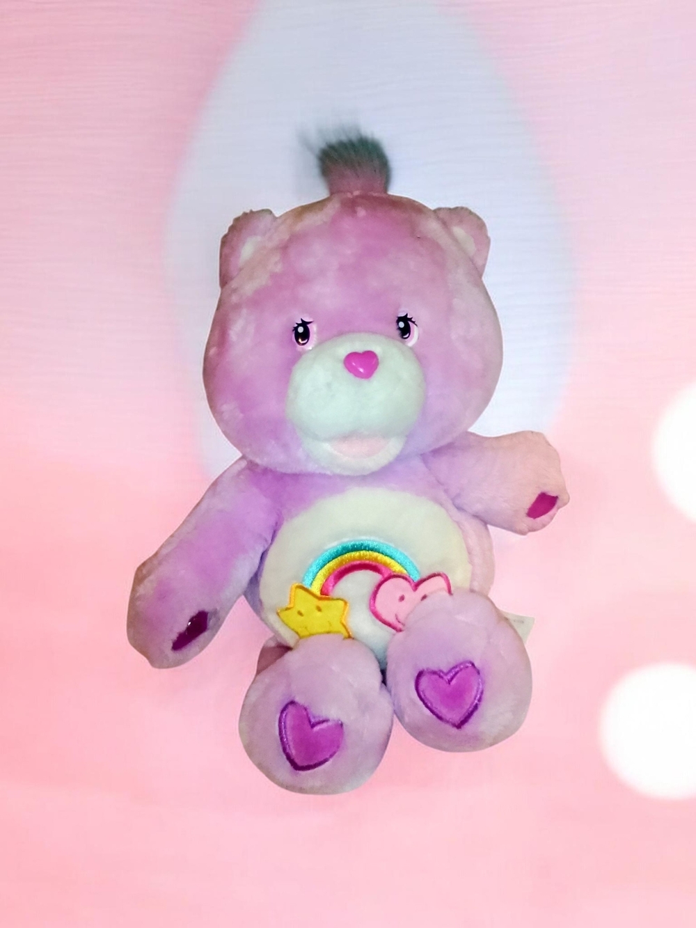 Plush Pink Rainbow Teddy Bear Stuffed Toy - Heart Accent